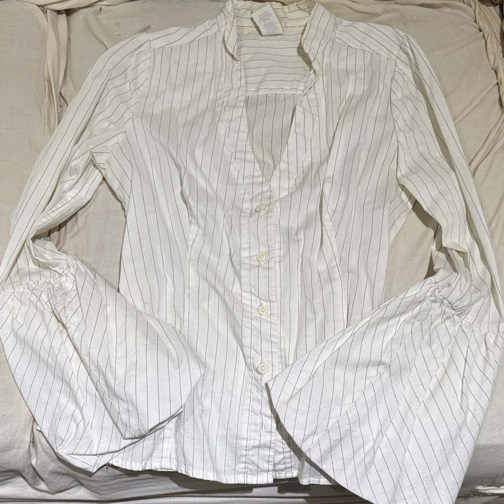 White Striped Women’s Shirt with Bell Sleeves